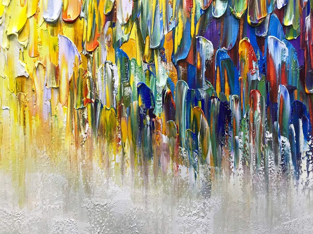 AMEI Art,24x60Inch Large Size Knife Painted Texture Art Yellow White Abstract Canvas Wall Art Colorful Modern Oil Paintings Framed Ready to Hang