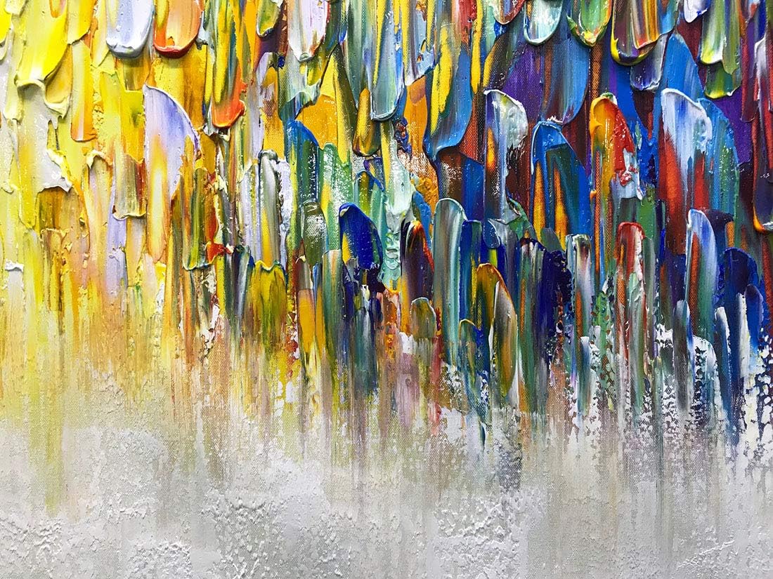 AMEI Art,24x60Inch Large Size Knife Painted Texture Art Yellow White Abstract Canvas Wall Art Colorful Modern Oil Paintings Framed Ready to Hang