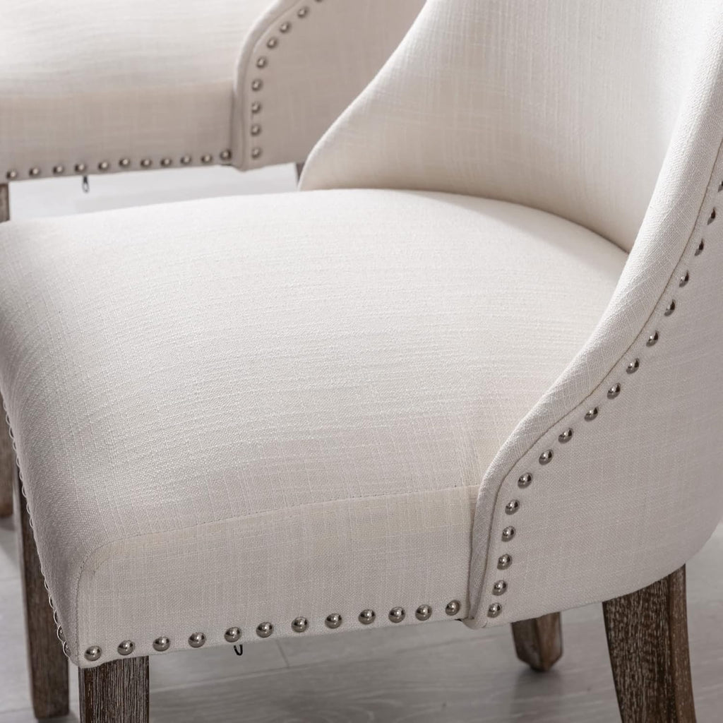Mid Century Modern Dining Chairs Set of 4 Upholstered Linen Fabric Accent Chairs Wooden Side Chair for Living Room/Dining Room/Bedroom, Cream