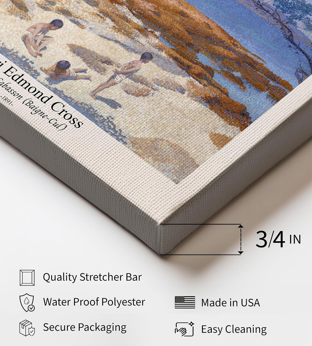 Poster Master Vintage Henri Edmond Cross Canvas - Retro Beach At Cabasson Print - Baigne-Cul Art - Aesthetic Impressionism - Classic Painting - Living Room Wall Decor - 24x32 STRETCHED Canvas