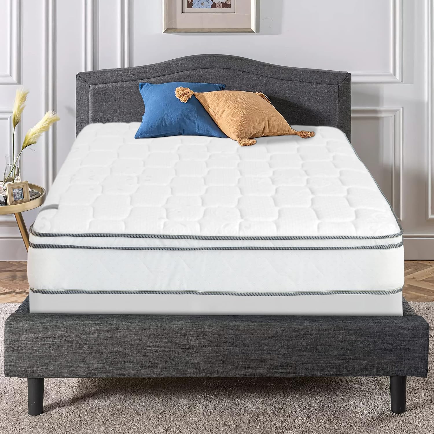 Nutan, 9-Inch Meduim Plush Eurotop Innerspring Mattress with 8' Wood Box Spring Set, California King