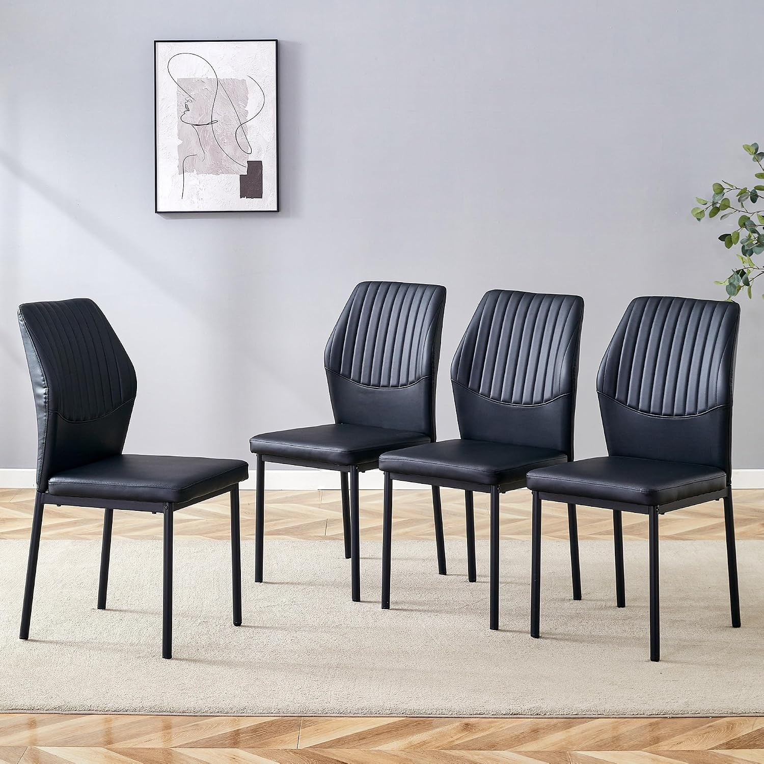 Dining Room Chairs Set of 4,Comfortable,Fashionable Soft Padded Kitchen Chairs High Backrests Metal Legs. Suitable for Living Room and Bedroom (Black Set of 4)
