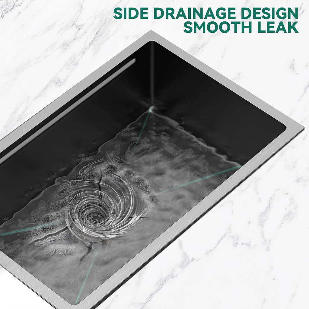 YITAHOME Kitchen Sink 16 Gauge Stainless Steel Drop-In Sinks, Nano Gunmetal Black Undermount Single Bowl Basin with Ledge and Accessories for Workstation, RV, Prep Kitchen, Bar Sink, 30 x 19 x 10 Inch