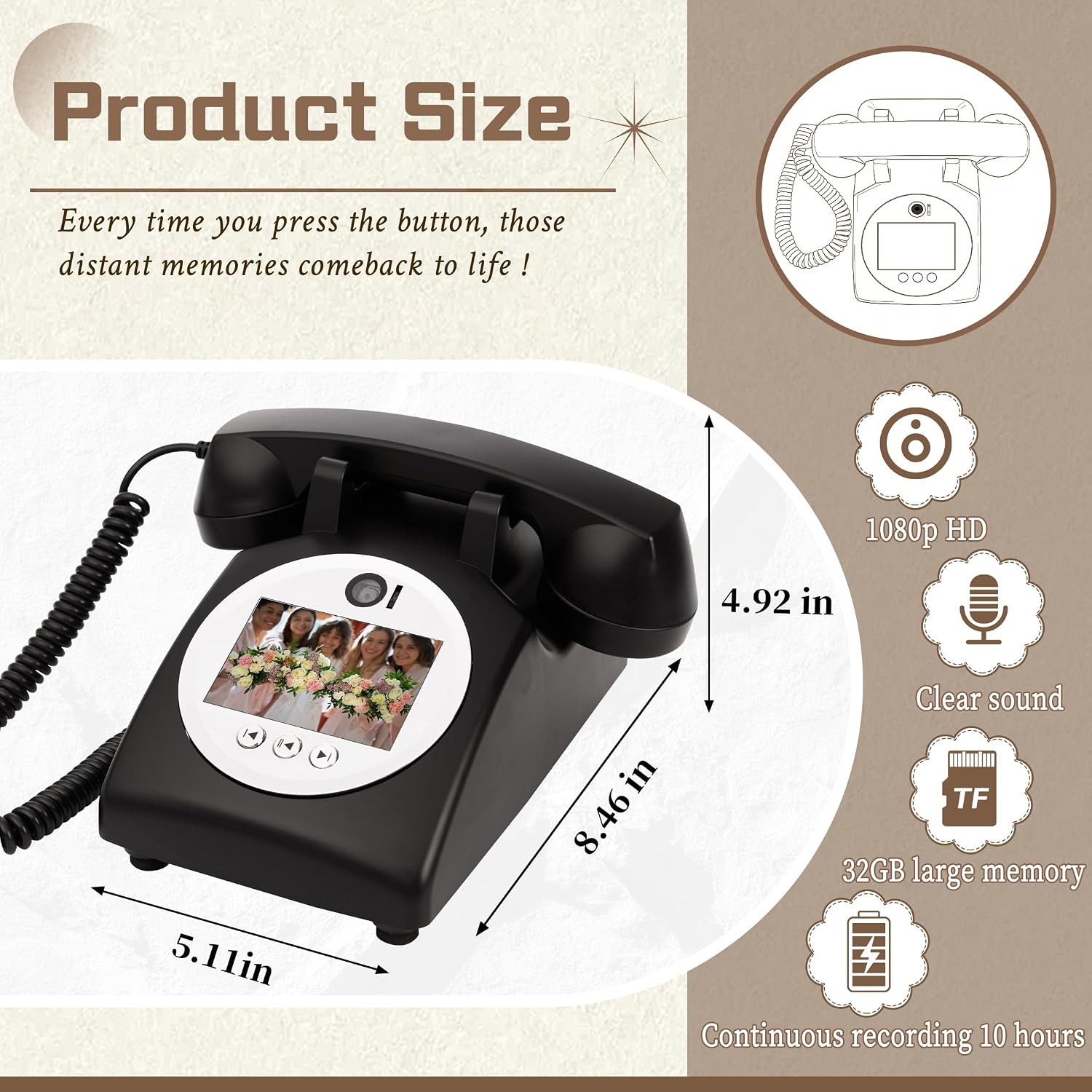 Video Audio Guest Book Wedding Phone,1080P HD Video Phone Guestbook, Preserve Your Special Occasions, Ideal for Wedding Bridal Shower, Birthday, Graduations, Baby Shower(Black)