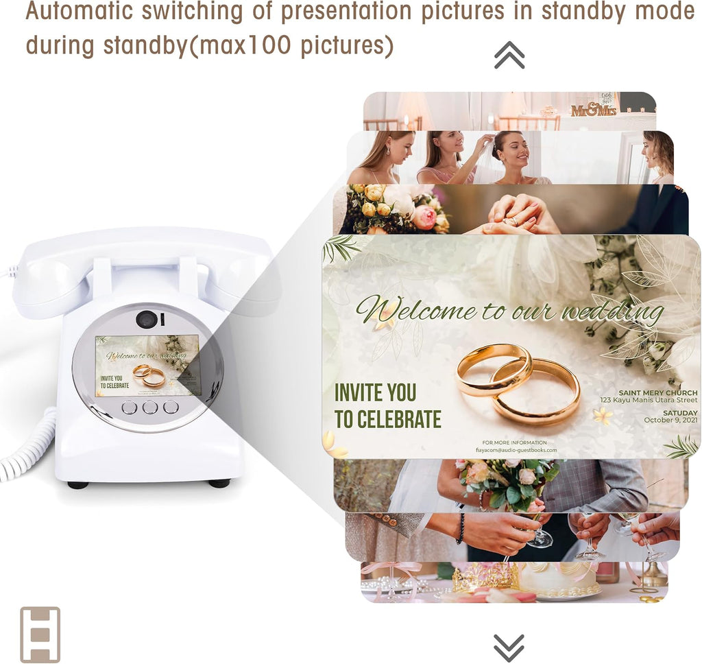 FiayaCom Video Audio Guest Book Wedding Phone,1080P HD Video Phone Guestbook, Preserve Your Special Occasions, Ideal for Wedding Bridal Shower, Birthday, Graduations, Baby Shower(Snow-White)