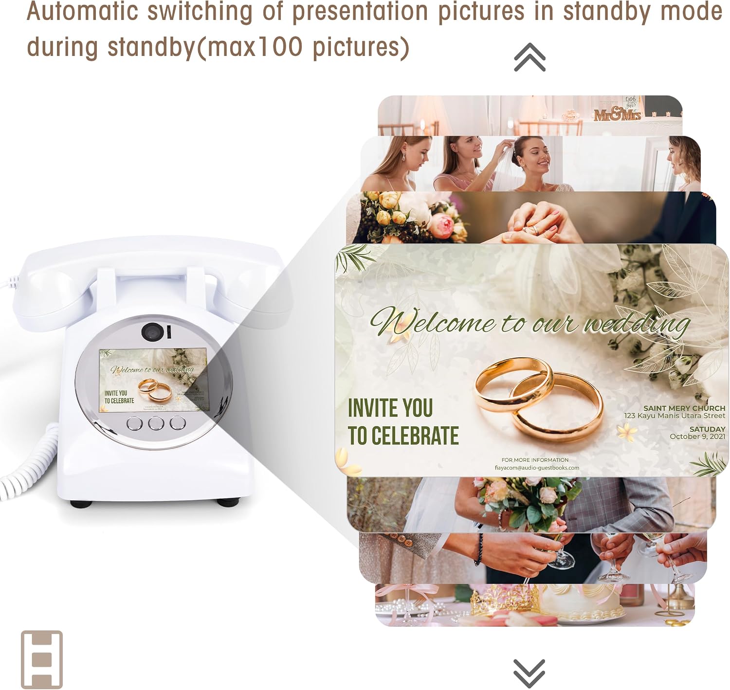FiayaCom Video Audio Guest Book Wedding Phone,1080P HD Video Phone Guestbook, Preserve Your Special Occasions, Ideal for Wedding Bridal Shower, Birthday, Graduations, Baby Shower(Snow-White)