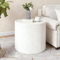 17.71' White Round Coffee Table, Drum Coffee Table with Sintered Stone Tabletop and Fluted PU Leather Covered and Stable Base, Circle Cocktail Tea Table for Living Room