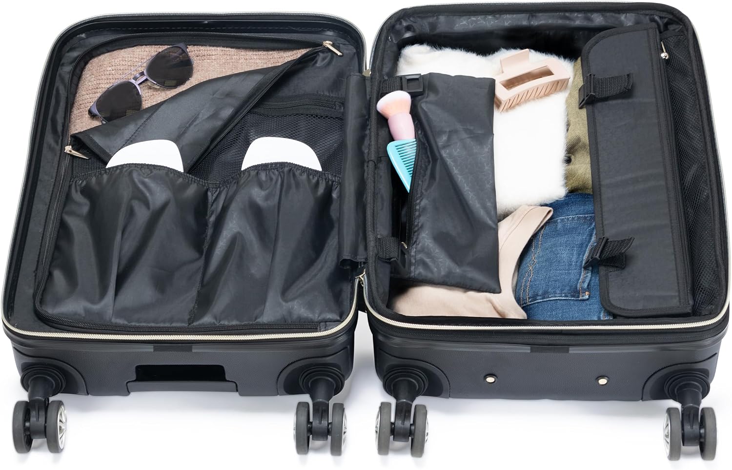 Kenneth Cole REACTION Madison Square Lightweight Hardside Chevron Expandable Spinner Luggage, Black, 2-Piece (20' Carry On + Tote)