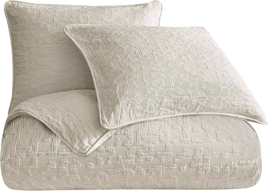 HiEnd Accents Porto Matelassé 3 Piece Duvet Cover Set with Pillow Shams, King Size, Cotton Light Taupe Textured Modern Boho Chic Casual Luxury Bedding, 1 Comforter Cover, 2 Pillowcases