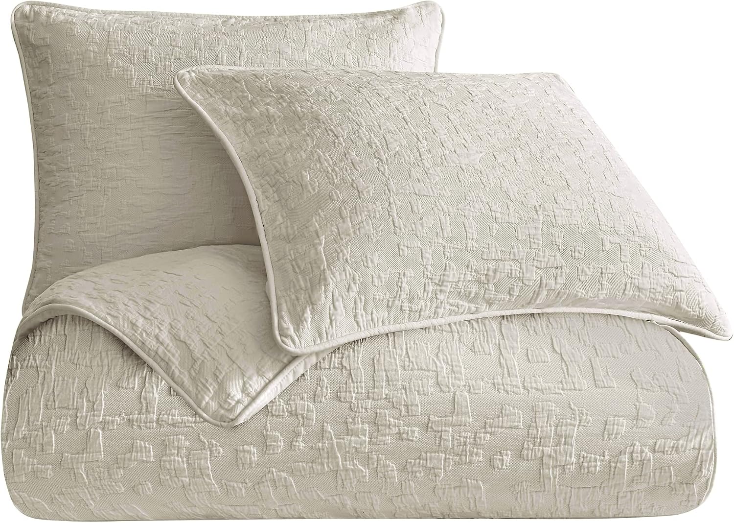 HiEnd Accents Porto Matelassé 3 Piece Duvet Cover Set with Pillow Shams, King Size, Cotton Light Taupe Textured Modern Boho Chic Casual Luxury Bedding, 1 Comforter Cover, 2 Pillowcases