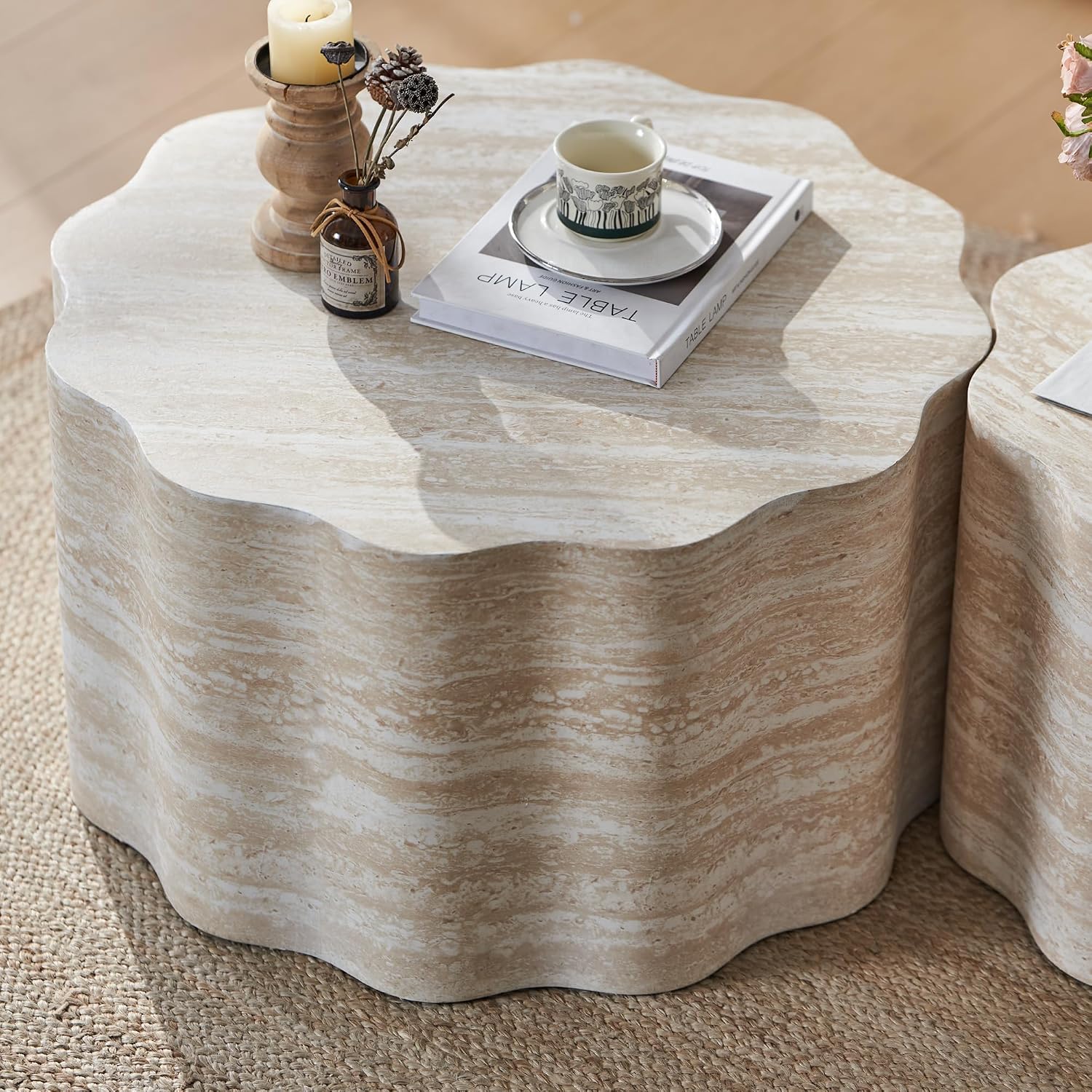 Nesting Coffee Table Set of 2, Modern Wood Center Table for Living Room, Faux Mars Pattern Side Table Accent End Table for Apartment Office, No Need Assembly (26.7'& 23.6')