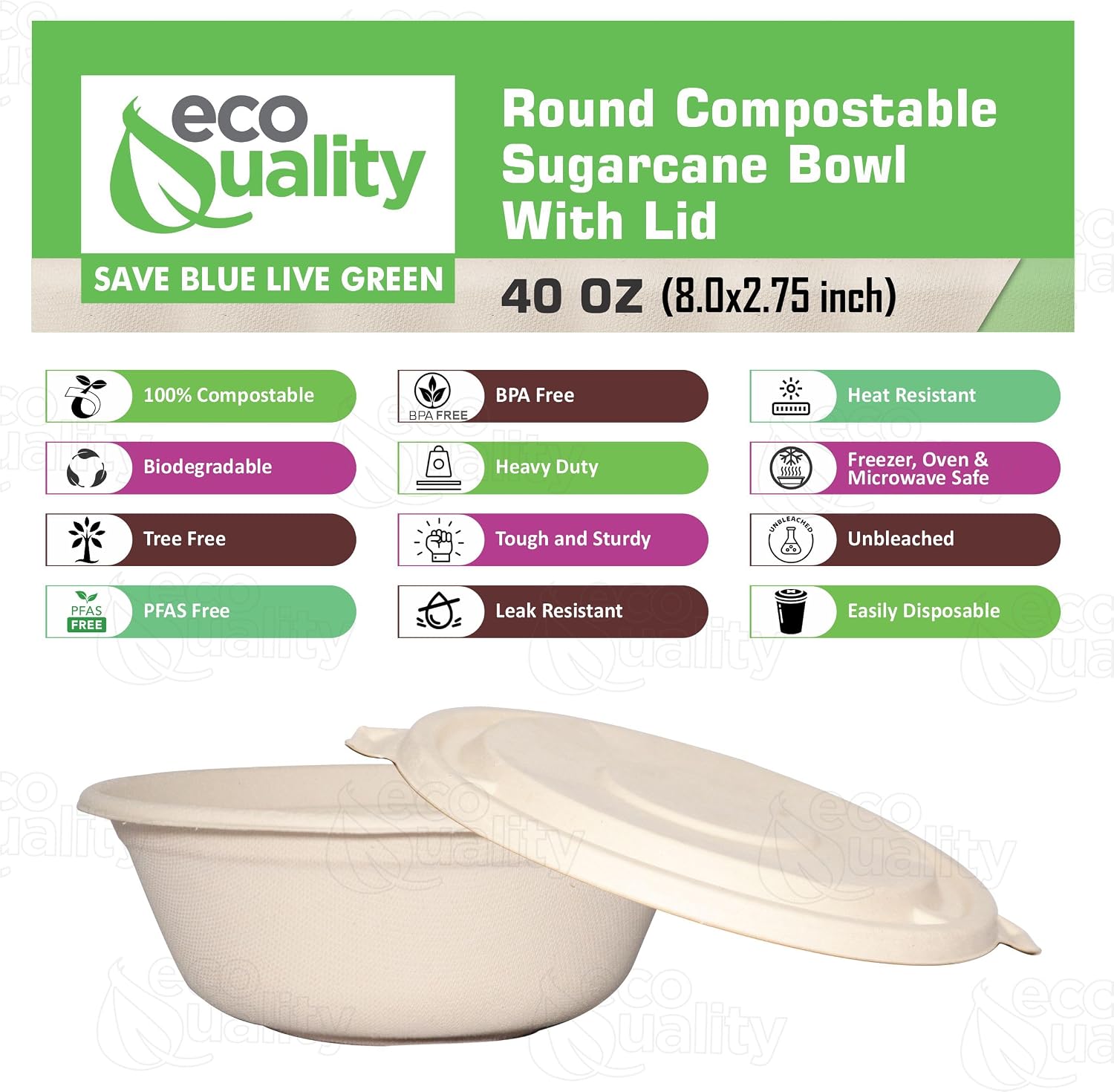 40 oz Round Disposable Compostable Paper Bowls with Fiber Dome Lids - Heavy Duty, Eco-Friendly Natural Sugarcane Bagasse, Heat Resistant, 100% Biodegradable Salad Bowls Alternative to Plastic (400)