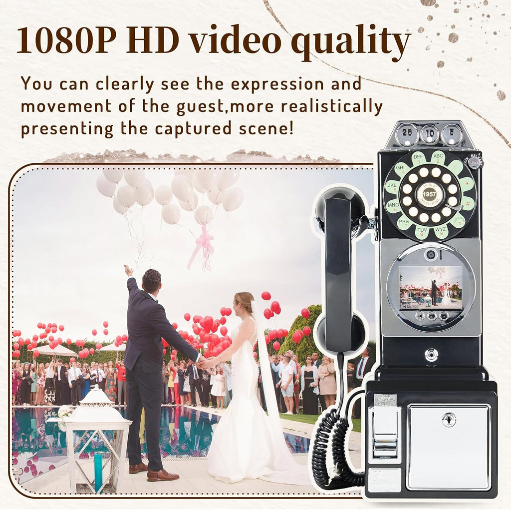 Video Audio Guest Book, Wedding Phone Customized Video Messages, Record Preserve Your Special Occasions, Ideal for a Variety of Memorable Party Occasions(Art Deco, Wall-Mounted Black)
