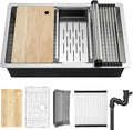 YITAHOME Kitchen Sink Undermount Workstation 32in, 304 Stainless Steel Single Bowl w/Ledge & Accessories, Honeycomb Surface Design, RV, Modern Bar Sink 32x19x10in, Silver