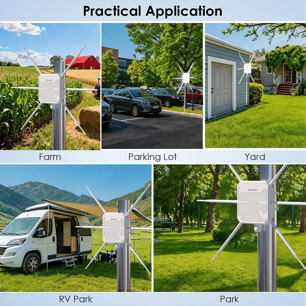 WAVLINK AX3000 Outdoor WiFi 6 Extender, Long Range Outdoor Access Point, 6x7dBi High-Gain Antennas, PoE Powered, IP67 Waterproof Lightning Protection, Starlink Compatible for Farm, RV, Cameras