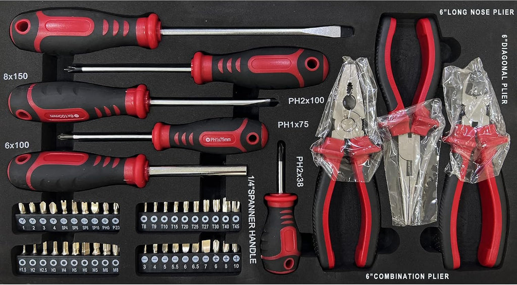 Tool Set and Mechanic Tool Set Box with Handle and 3-Drawer Heavy Duty Metal Box - 339 Piece Tool Kits for Adults Mechanics Workshop Maintenance and Repair Projects - Red
