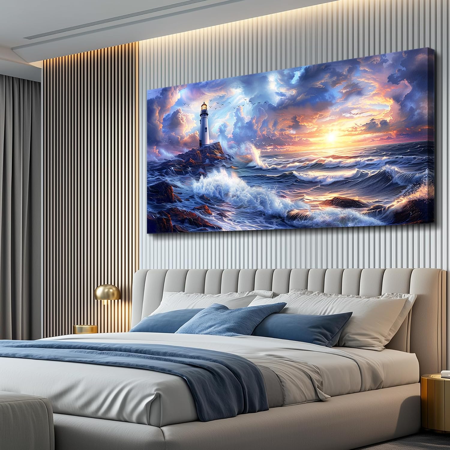 JUDASJART Wall Decor For Bedroom Large Wall Art For Living Room Modern Office Decorations Ocean Sea Wave Paintings Lighthouse Seascape Pictures Canvas Artwork Home Decor Ready To Hang