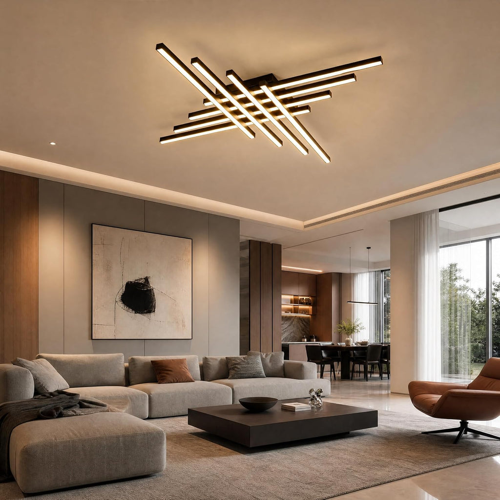 Flush Mount Ceiling Light Fixture 45.7' Modern Black Sputnik Dimmable LED Lamp with Remote Control Ideal for Bedroom Living Room Kitchen Room(8 Lights)