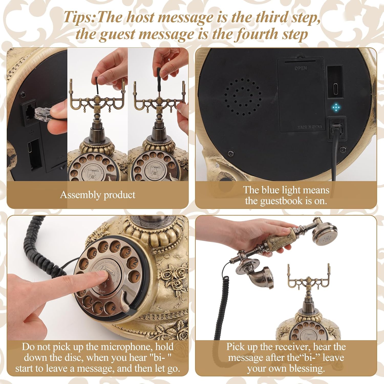 Audio Guest Book Phone, 32G Capacity Vintage Audio GuestBook Wedding Phone, Retro Audio Telephone Recording Customized Voice Message for Your Wedding Party, Bronze