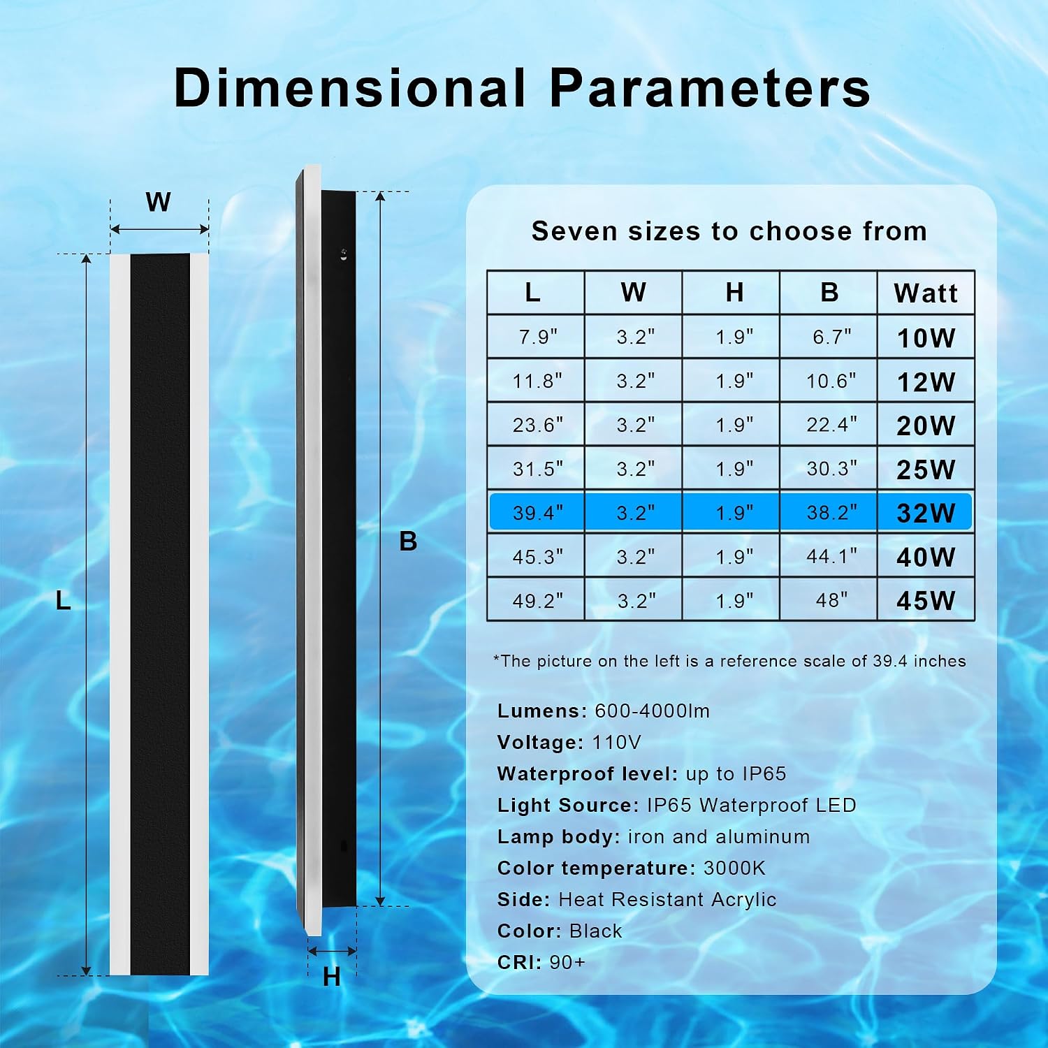 Outdoor Wall Light Fixtures Modern Long LED Wall Sconce Black Exterior Light Fixture Ip65 Waterproof Wall Lamp 3000k Metal Rectangular Wall Lights For Villa Patio,Courtyard,Porch Bedroom,59.05''