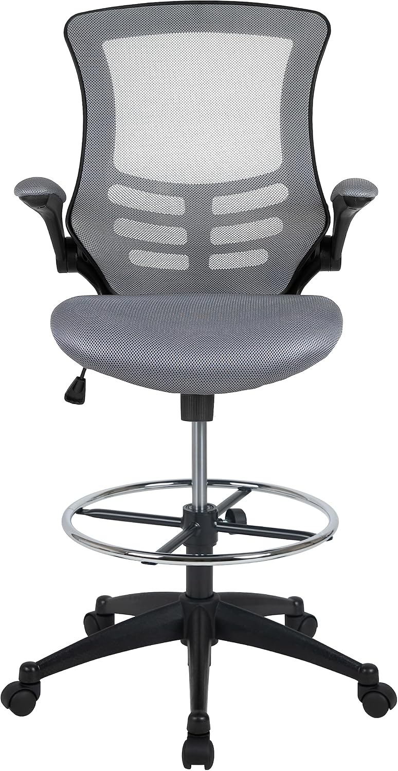 Flash Furniture Kelista Mid-Back Swivel Office Chair with Adjustable Seat Height, Ergonomic Mesh Desk Chair with Flip-Up Armrests, Dark Gray