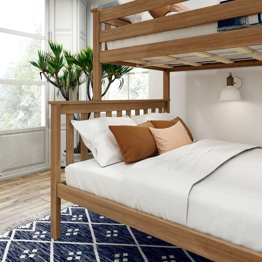 Plank+Beam Classic Wooden Bunk Bed Twin Over Full Size, Platform Bed Frame with Bunk Bed Ladder and Wood Slats for Adult, Space Saving Bed, Easy to Assemble, No Box Spring Needed, Pecan