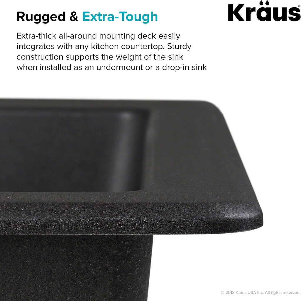 KRAUS KGD-442 Quarza 33-inch 33' Dual Mount 60/40 Double Bowl Granite Kitchen Sink in Black