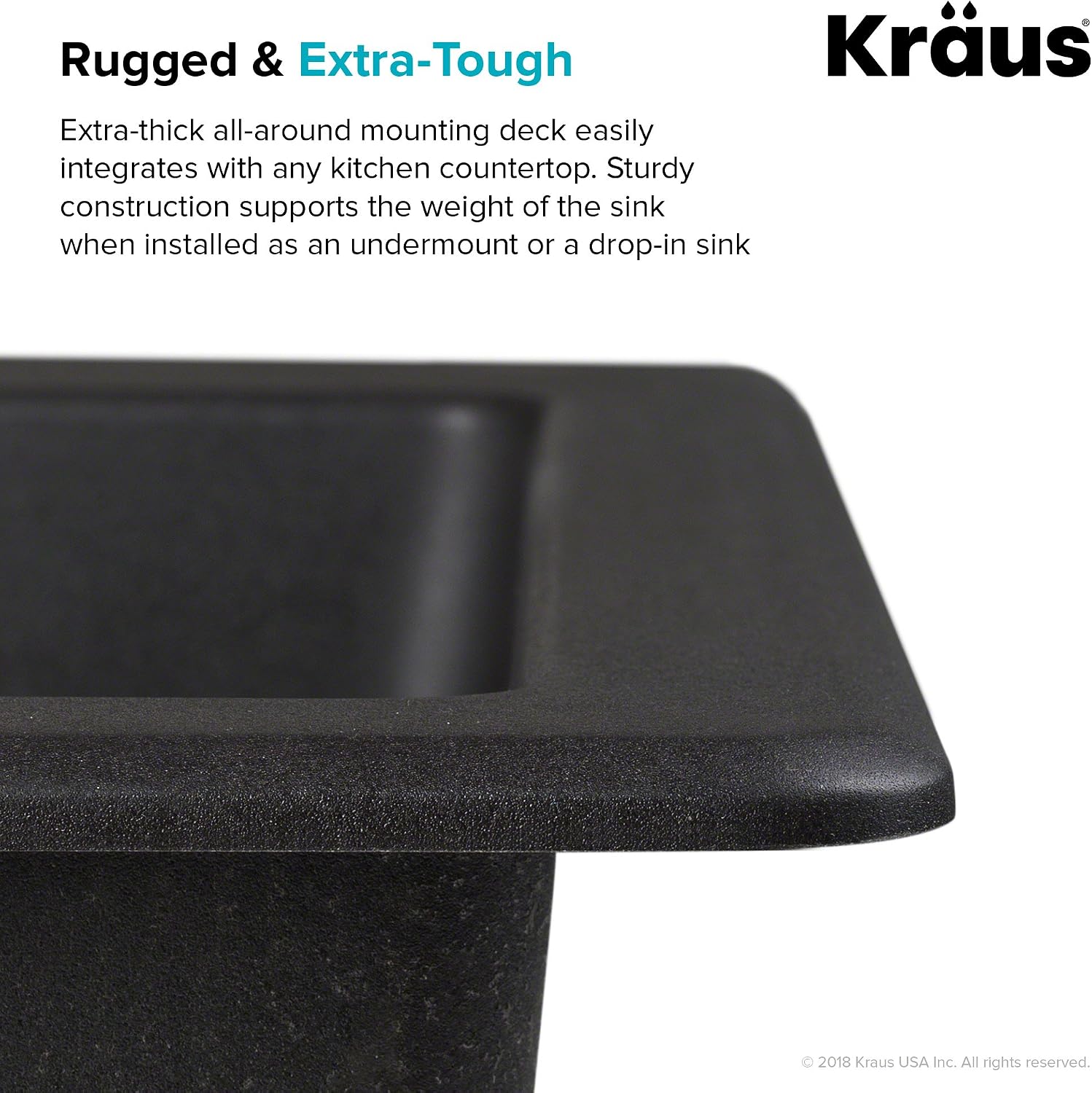 KRAUS KGD-442 Quarza 33-inch 33' Dual Mount 60/40 Double Bowl Granite Kitchen Sink in Black