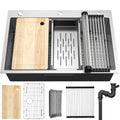 YITAHOME Drop In Kitchen Sink Workstation 33in, 304 Stainless Steel Single Bowl Top Mount Sink w/Ledge & Accessories, Honeycomb Surface Design, 33 x 22 x 10 in, Silver