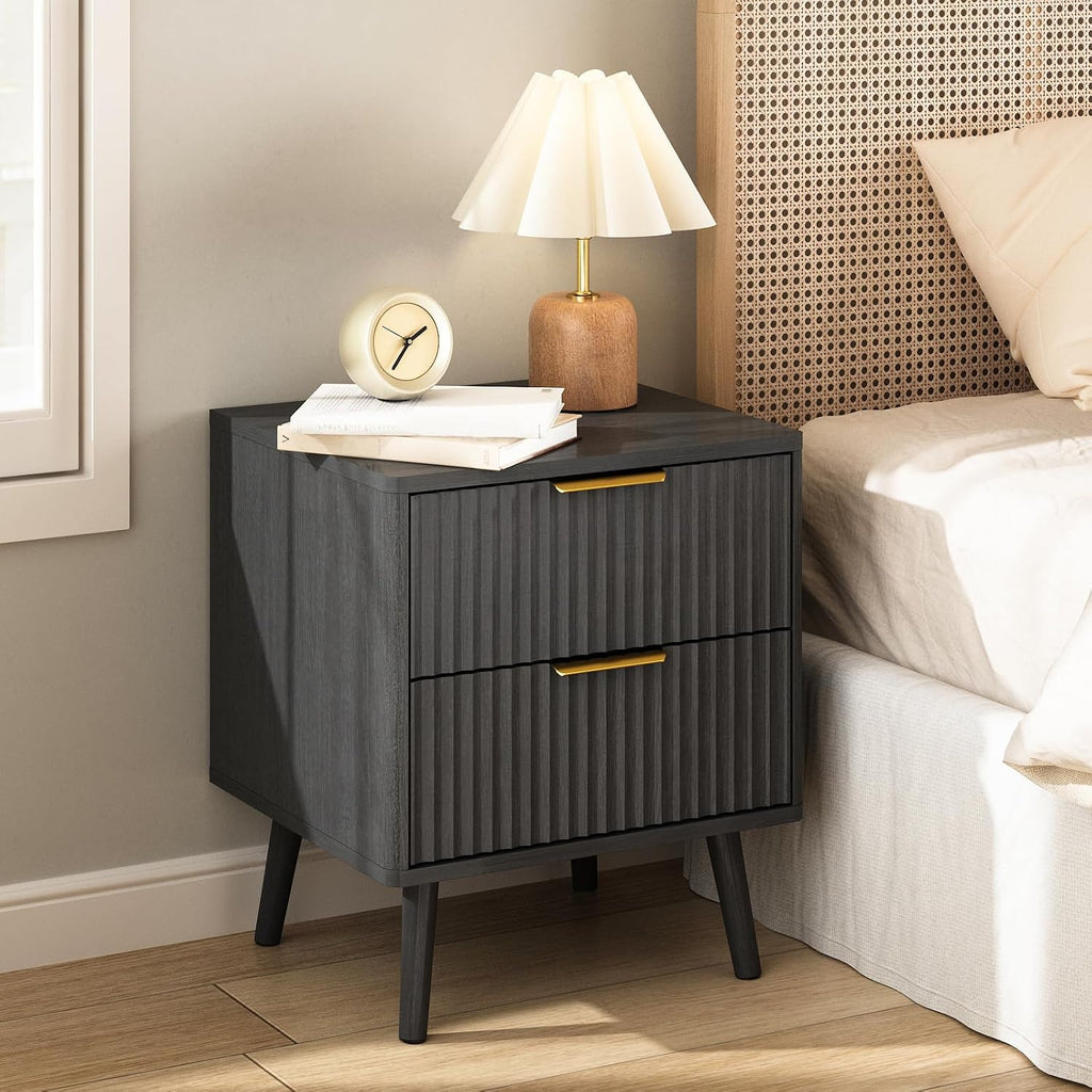 CARPETNAL Fluted Dresser and Nightstand Sets for Bedroom, 3 Pcs Bedroom Set, 8-Drawer Dresser & 2-Drawer Nightstand Set of 2, Modern Wood Chest of Drawers for Living Room, Entryway, Black