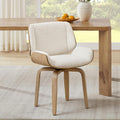 Zouron Swivel Dining Chair, Fabric Upholstered Dining Room Chair with Wood Legs, Mid Century Modern Armless Side Chair for Small Space Living Room Bedroom, 1 Pcs, Boucle Off White