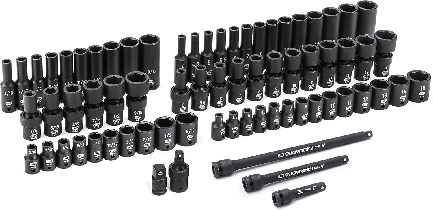GEARWRENCH 71 Piece 1/4' Drive 6 Point Standard & Deep Universal Impact SAE/Metric Socket Set | 84903
