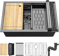 YITAHOME Kitchen Sink 16 Gauge Stainless Steel Drop-In Sinks, Nano Gunmetal Black Undermount Single Bowl Basin with Ledge and Accessories for Workstation, RV, Prep Kitchen, Bar Sink, 30 x 19 x 10 Inch
