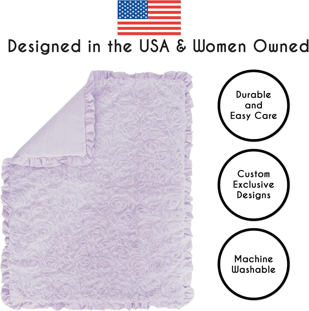 Sweet Jojo Designs 4-Piece Baby Crib Bedding Set (Purple Lavendar Floral Rose) for Girls, Infants/Nursery incl. Blanket, Fitted Sheet, Skirt, Diaper Stacker (Elegant, Princess, Luxury, Ruffle Roses)