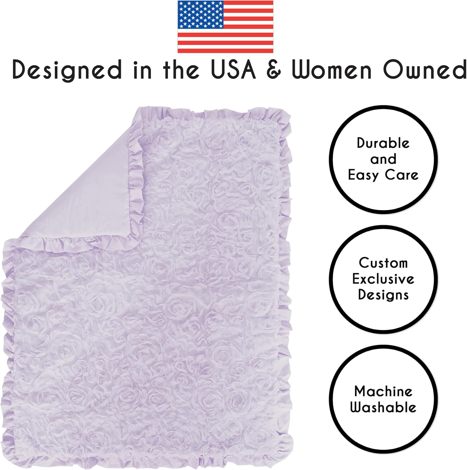 Sweet Jojo Designs 4-Piece Baby Crib Bedding Set (Purple Lavendar Floral Rose) for Girls, Infants/Nursery incl. Blanket, Fitted Sheet, Skirt, Diaper Stacker (Elegant, Princess, Luxury, Ruffle Roses)