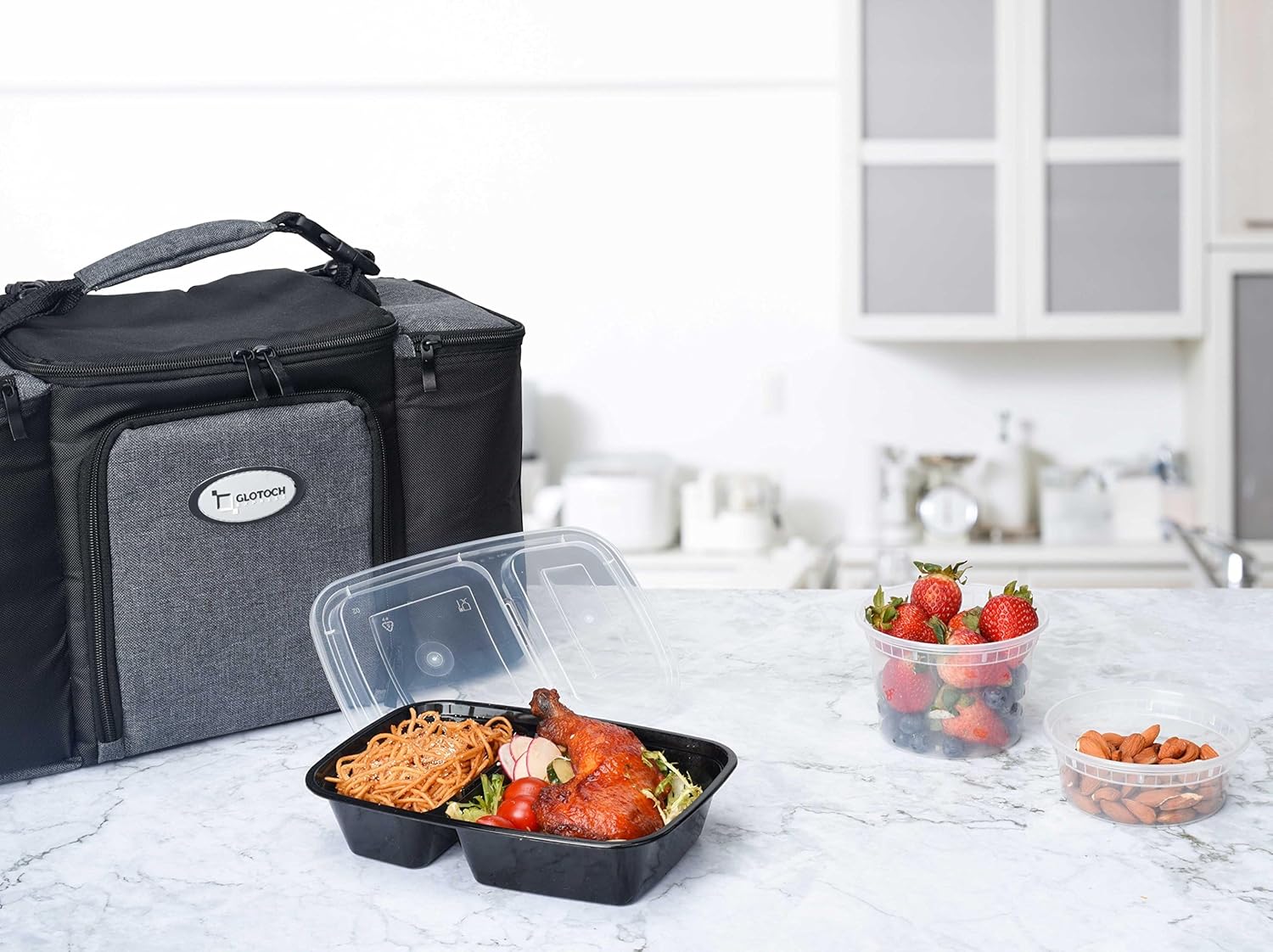 Glotoch Express 300 Pack 32oz Black 2 Compartment Square Meal Prep Containers, Food Storage Containers with Lids for Microwave Dishwasher Freezer Safe