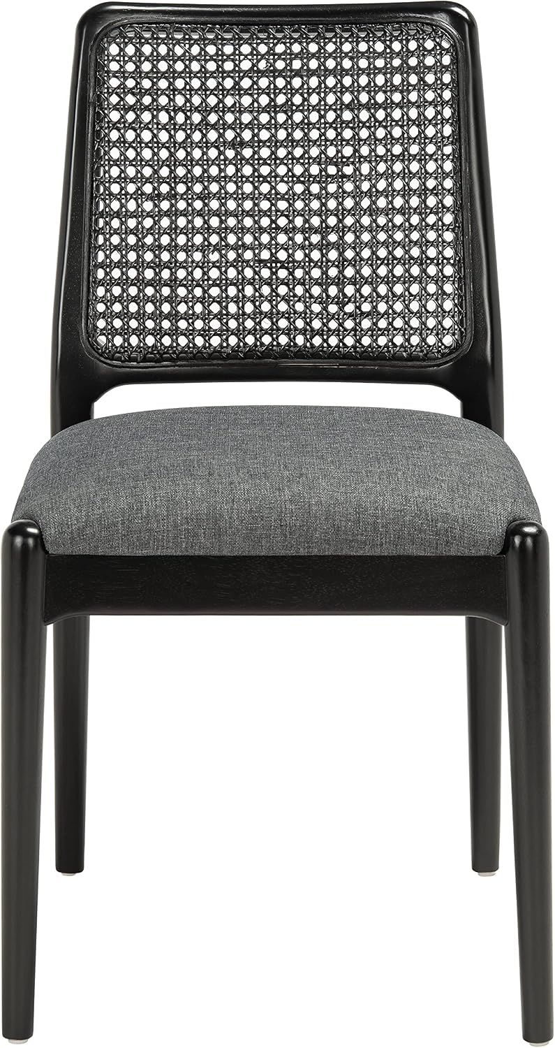 SAFAVIEH Home Collection Reinhardt Rattan Cushion Dining Chair (Set of 2) -Fully Assembled DCH8800C-SET2, Black/Grey