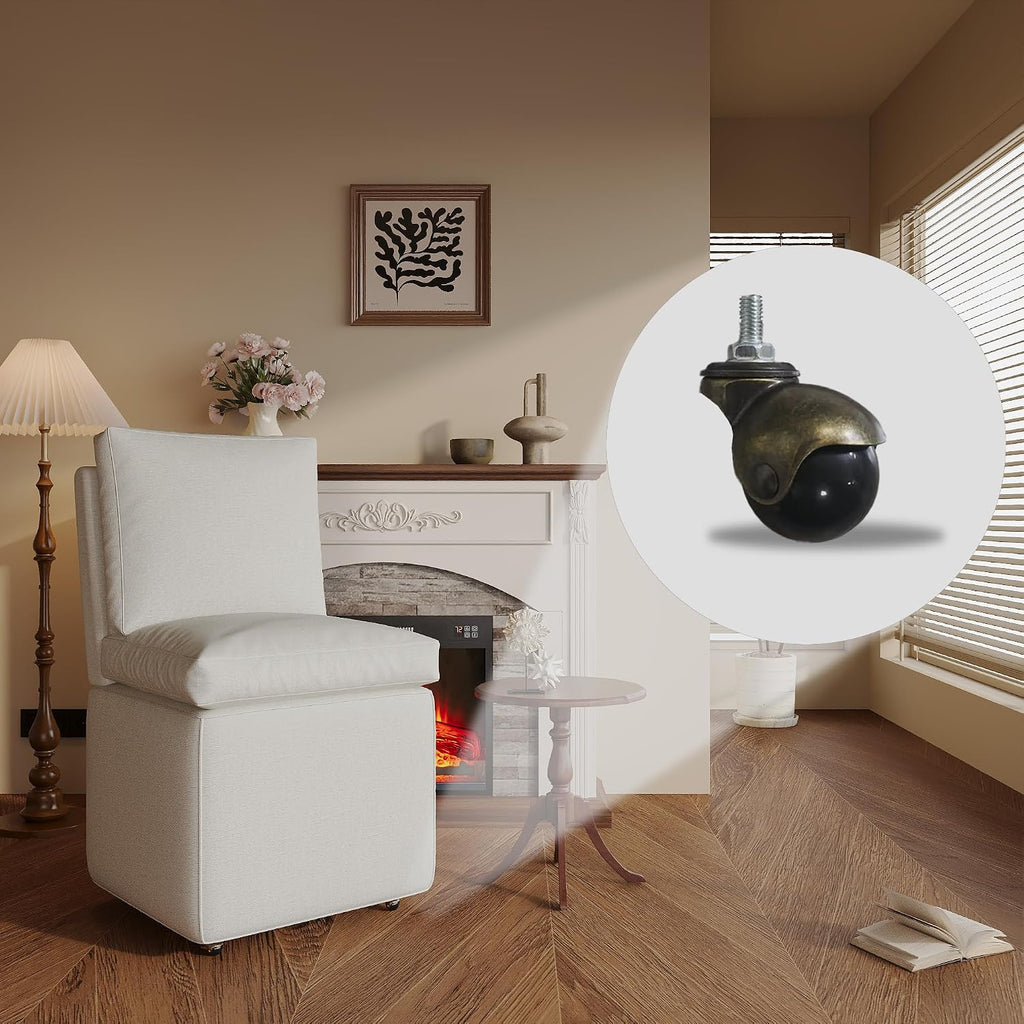 BLANKSPACE Upholstered Chairs for Dining Room, Linen Beige Chairs with Casters, Armless Single Sofa Chair with Storage Set of 4 for Guest Seating, Bedroom, Reading Room