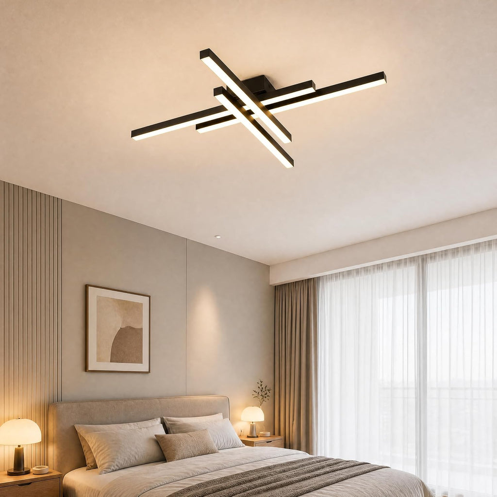 Modern LED Ceiling Lights 43.3' Black Flush Mount Ceiling Light Fixture Sputnik Dimmable Ceiling Lights with Remote Control for Bedroom Living Room Kitchen Room(4 Lights)