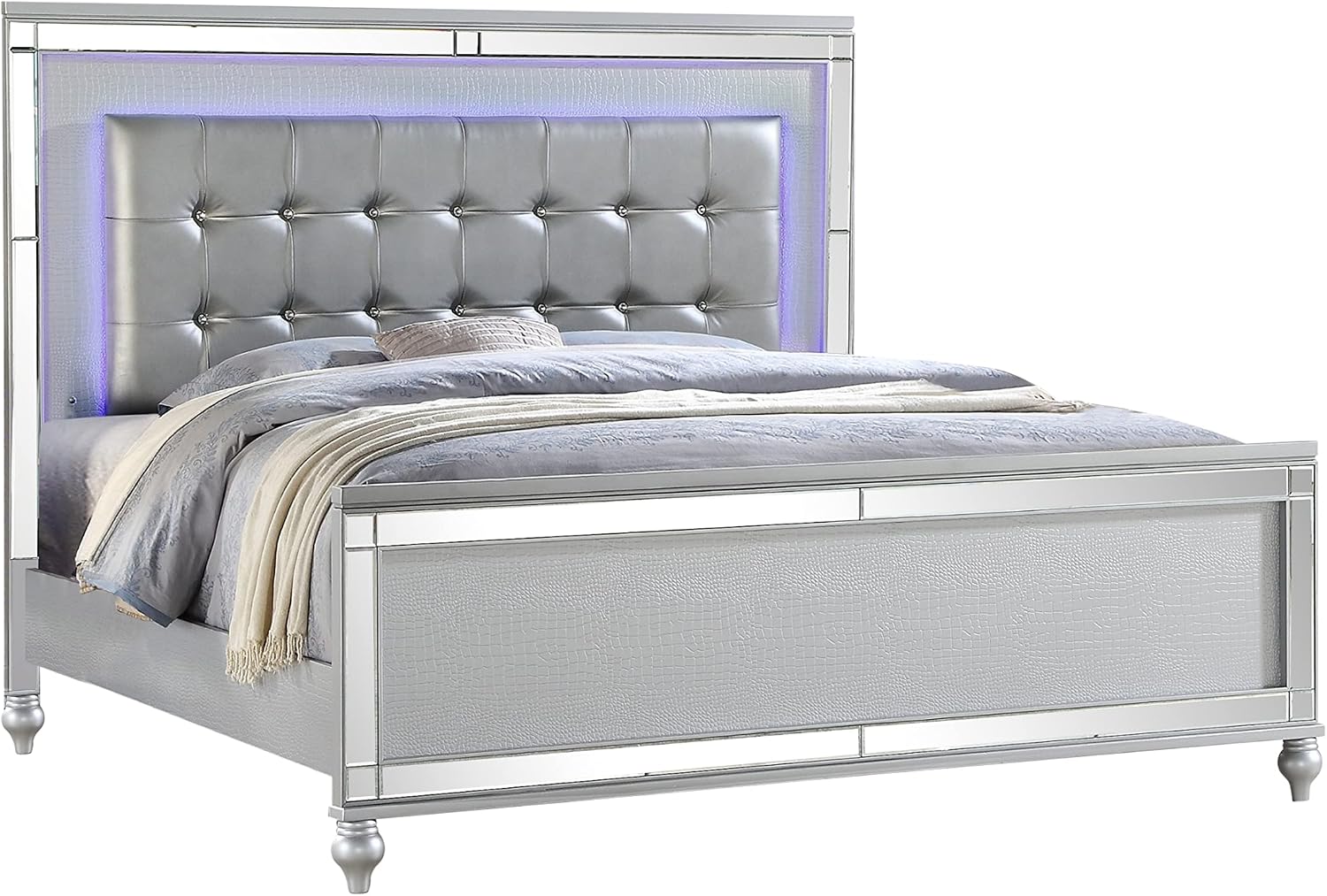 GOWE Sterling Full 5 PC LED Bedroom Set Made with Wood in Silver Color (NJ Inventory)