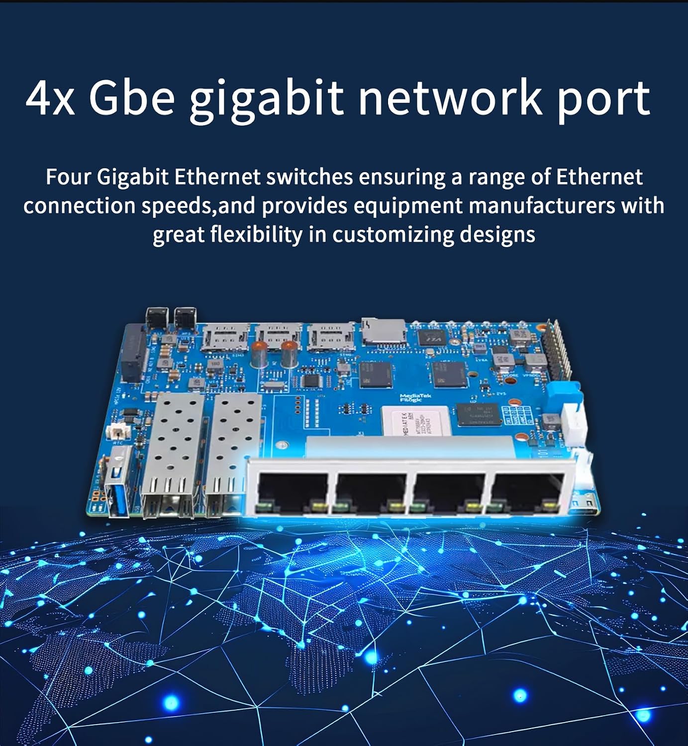youyeetoo Banana Pi BPI-R4 WiFi 7 Router/Openwrt Router Development Board - Fully Assembled, Use Out of The Box, MediaTek MT7988A Chip, 4GB RAM, 8GB eMMC, 2X 10Gbe SFP Slots, 4X Gbe Ports, Metal Case