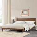 Full Size Solid Wood Platform Bed Frame - Premium Rubber Wood Reinforced Thickened Support, Load-Bearing, Modern Headboard Design, Tool-Free Assembly Bedroom Furniture Set,Brown (King)