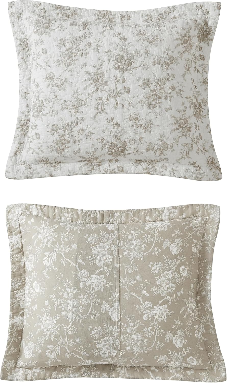 Laura Ashley - King Quilt Set, Reversible Floral Cotton Bedding with Matching Shams, Medium Weight for Year Round Use, Oek-Tex Certified (Walled Garden Brown)