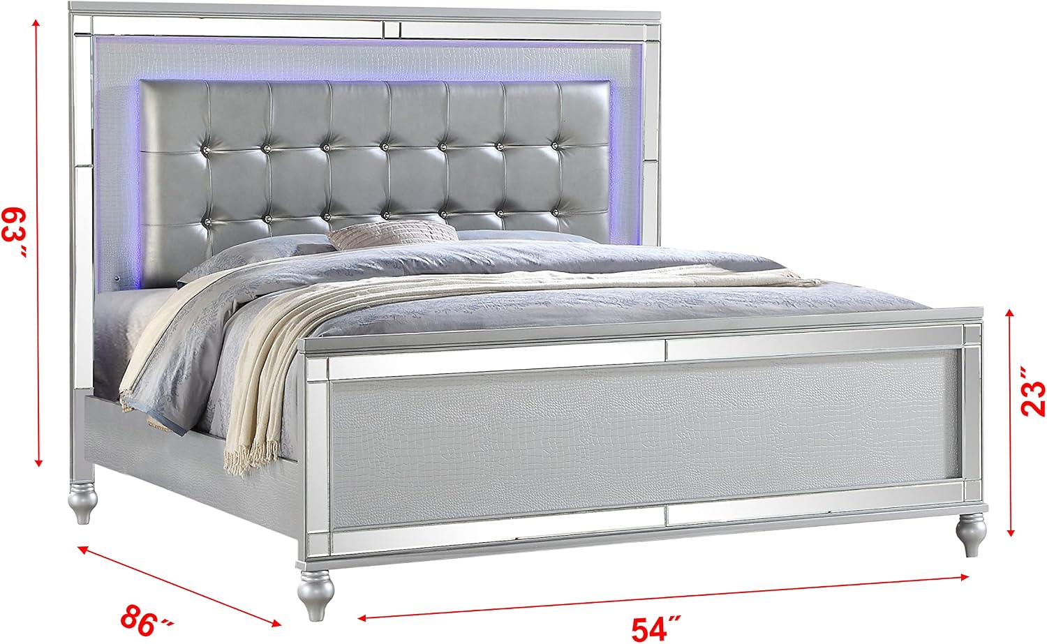 Full 5 PC LED Bedroom Set Made with Wood in Silver Color