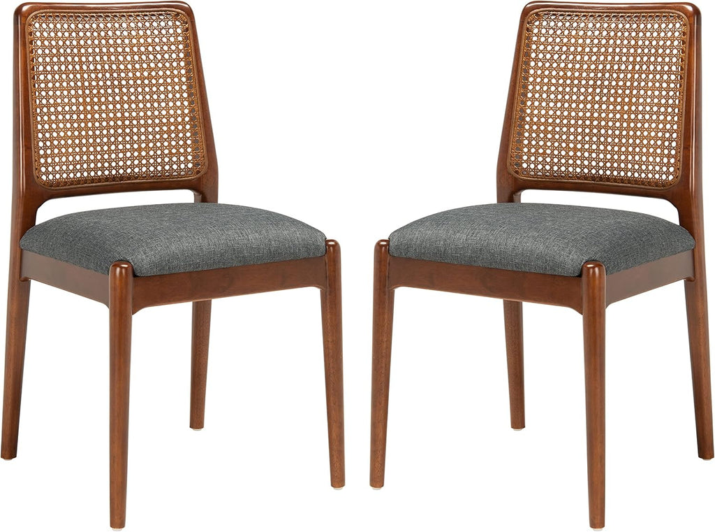 SAFAVIEH Home Collection Reinhardt Rattan Cushion Dining Chair (Set of 2) -Fully Assembled DCH8800D-SET2, Brown/Grey