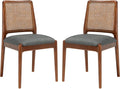 SAFAVIEH Home Collection Reinhardt Rattan Cushion Dining Chair (Set of 2) -Fully Assembled DCH8800D-SET2, Brown/Grey