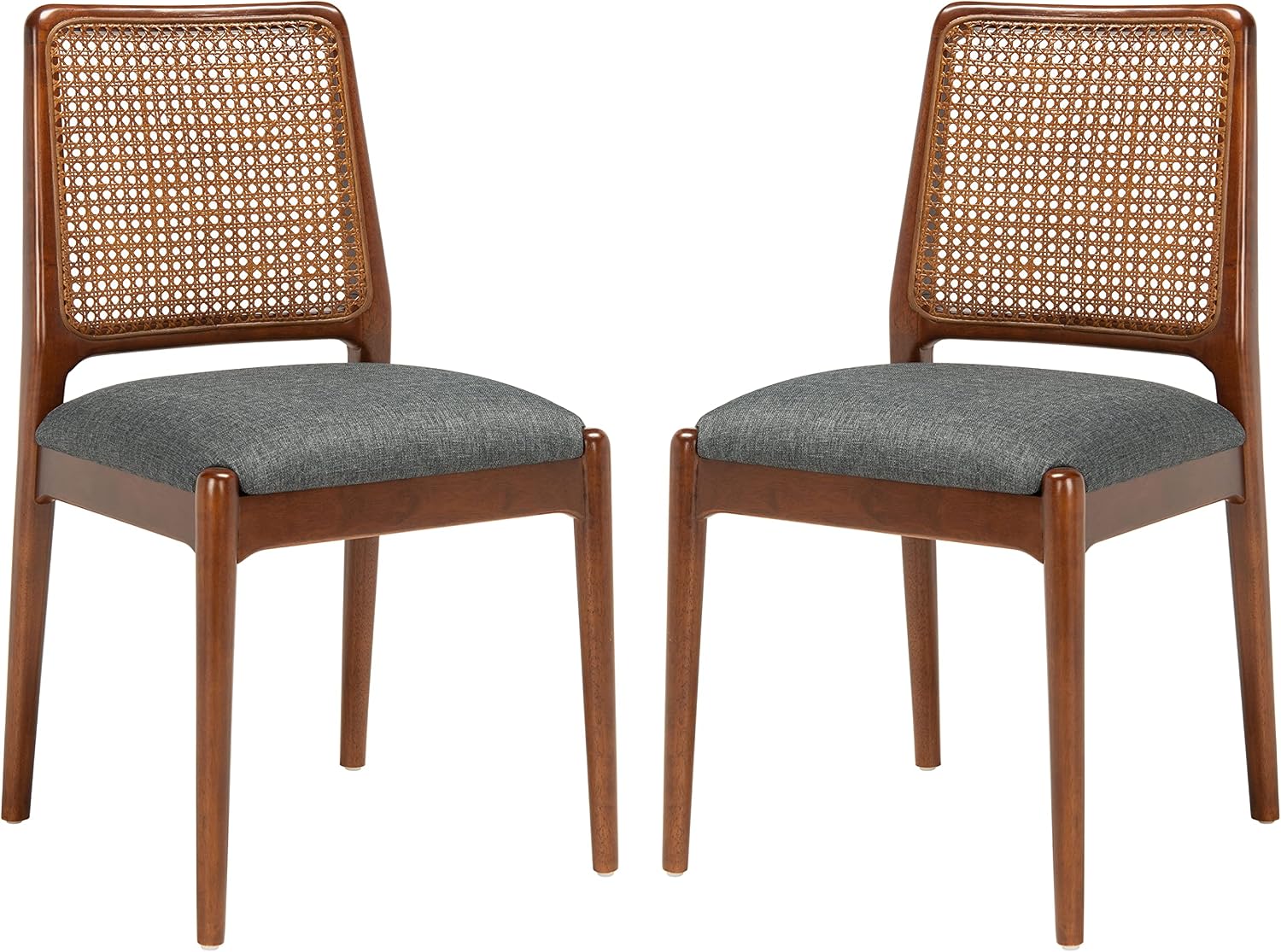 SAFAVIEH Home Collection Reinhardt Rattan Cushion Dining Chair (Set of 2) -Fully Assembled DCH8800D-SET2, Brown/Grey