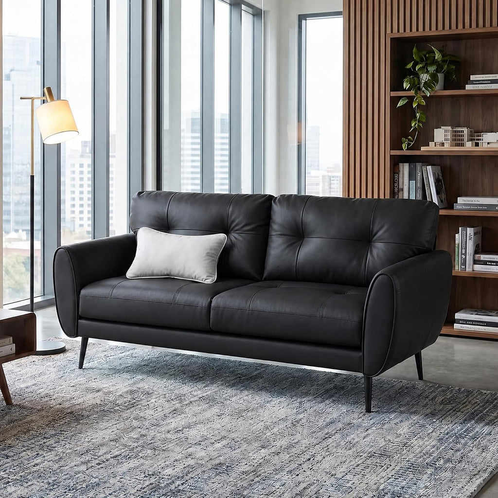 TYBOATLE Sofa Couch 61' Small Loveseat Couches for Living Room, Black Faux Leather Couch Mid Century Modern Tufted Mini Sofa Comfy Office 2 Seat Settee Love Seat Couches for Small Spaces Bedroom