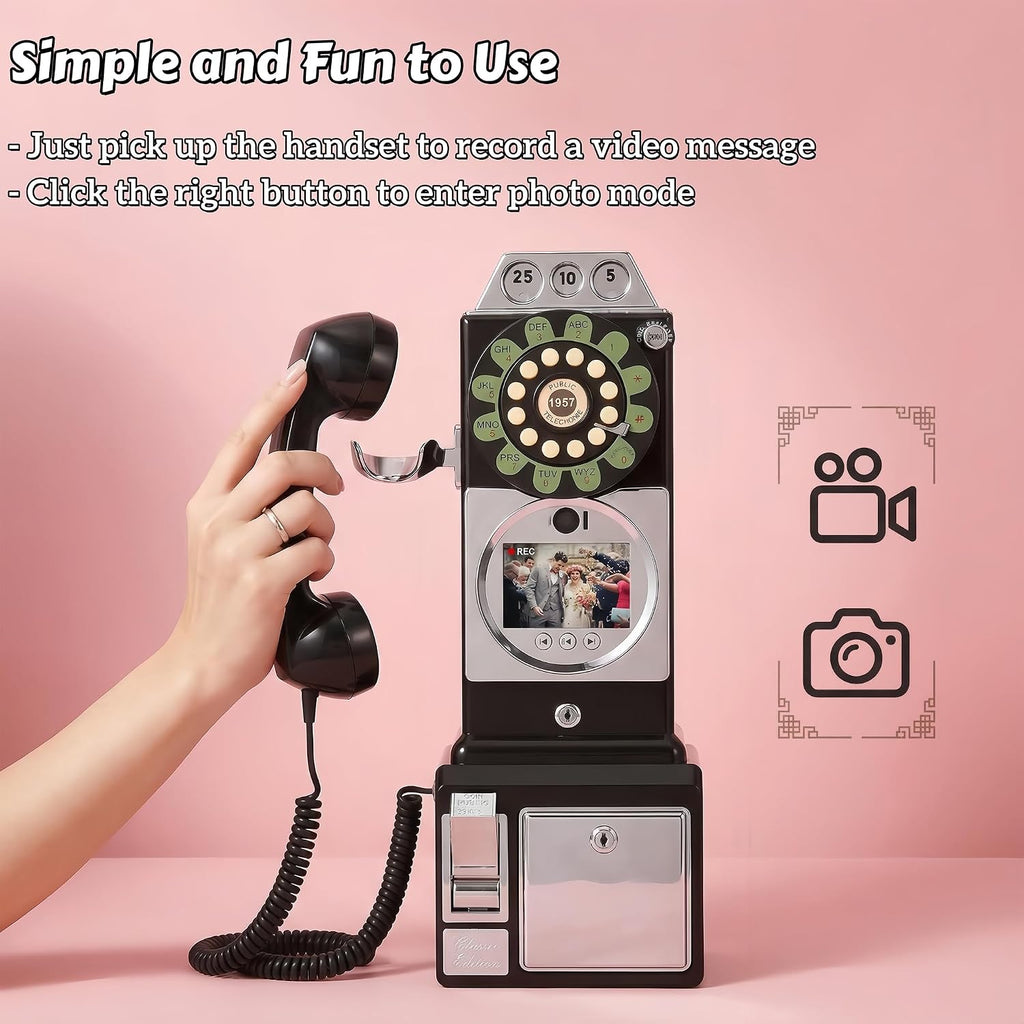 RetroVox Video & Audio Guest Book Wedding Phone Guestbook Creative Easy to Use & Fun Engagements Anniversaries Baby Showers Graduation (A Video Black)