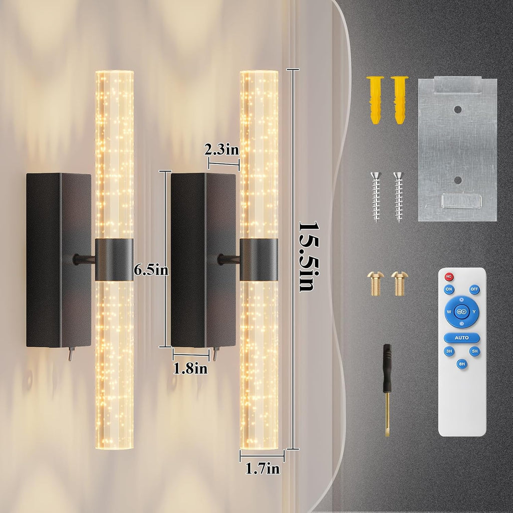 camuucci Battery Operated Wall Sconces Set of 2 Rechargeable Battery Powered Wall Light with 12000mAh Not Hardwired Dimmable Wall Lamp Fixtures for Bedroom Living Room Black 15.3 Inches